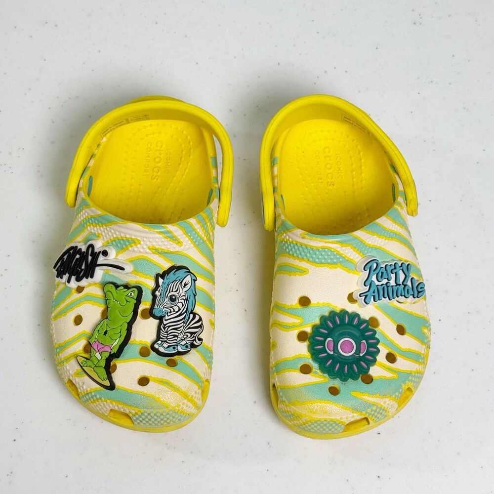Crocs Shoes Yellow Size Child 9 Clog Sandals Unisex Kids Jibbitz Zebra Animal - Picture 1 of 8